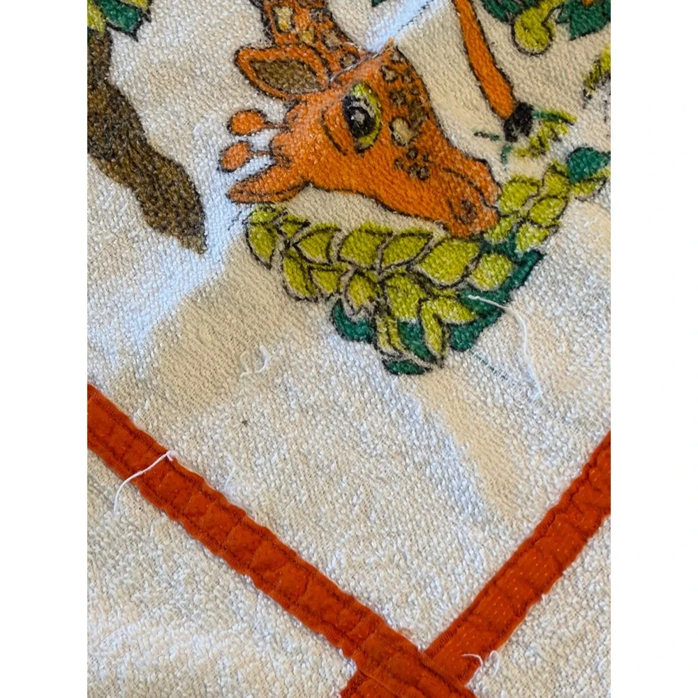 Vintage Safari Animal Terry Cloth Towel Orange Trim Giraffe Zebra Aprox 31x41